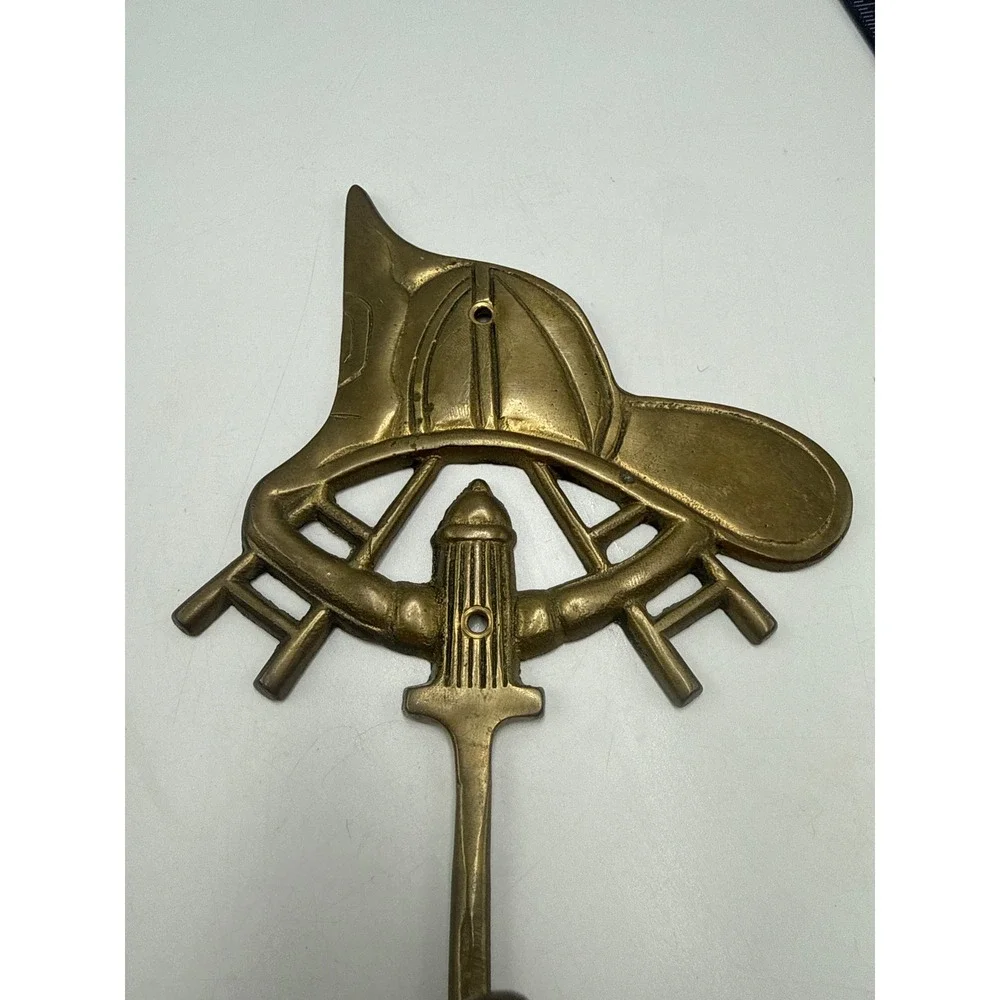 Vintage Solid Brass Firefighter Wall Hook Fire Helmet Hydrant Ladder Decor